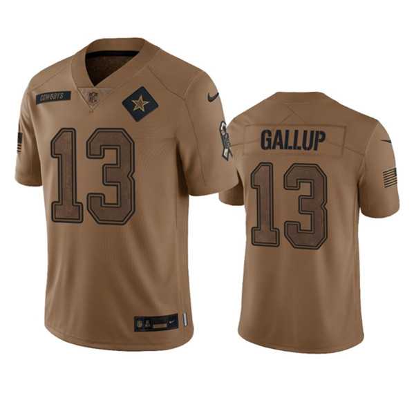 Men's Dallas Cowboys #13 Michael Gallup 2023 Brown Salute To Service Limited Football Stitched Jersey Dyin